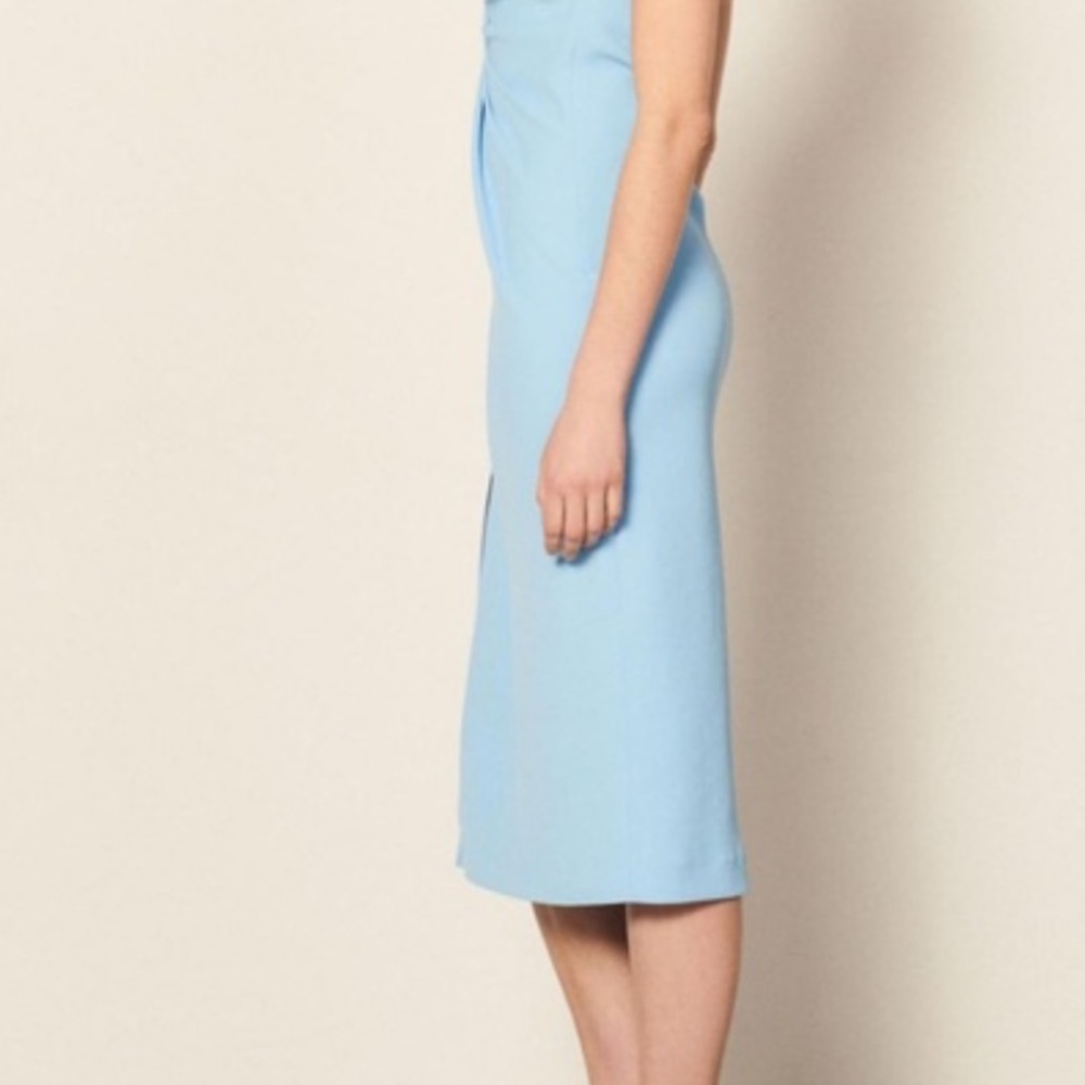 New! SANDRO Esmee Sky Blue Midi Dress With Slit 38 US 4-6 - Picture 4 of 4